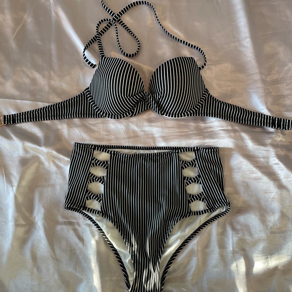 Black and white High waist Bikini